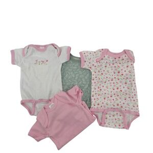 Wee Essentials Le Top Bebe Baby Girl Bodysuits 4 Pack X Small Pink Floral Green